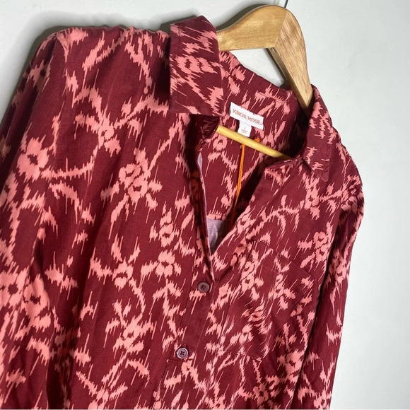 ✨NWT Target Knox Rose Burgundy Hibiscus Print Button Front Shirt Size XL - Picture 4 of 12